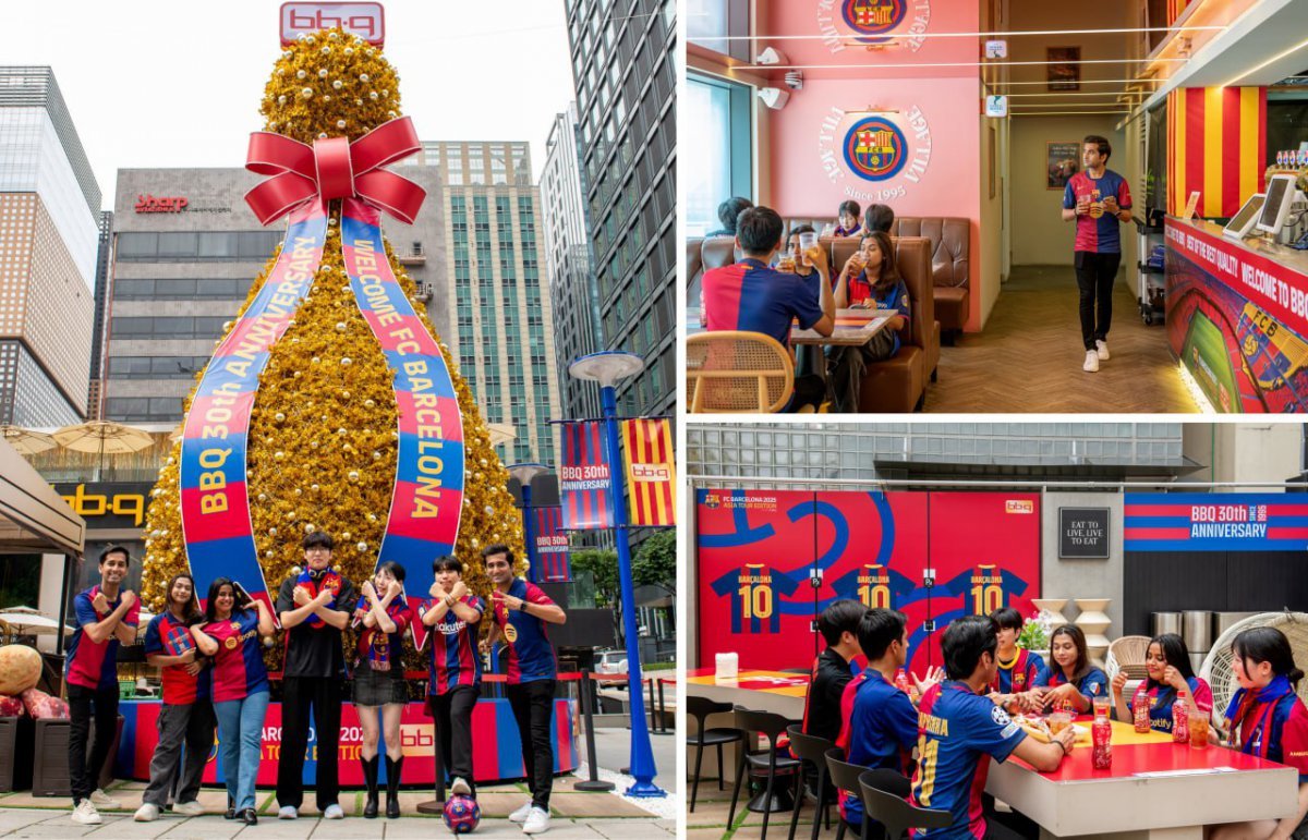 FC바르셀로나 팬 ‘꾸레’를 위한 공간으로 재단장한 BBQ 청계광장점. 사진제공｜제너시스BBQ 