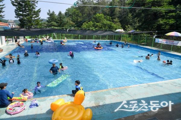 영주 아지청소년야영장 야외수영장에 아이들이 놀고 있는 모습. 사진제공ㅣ영주시