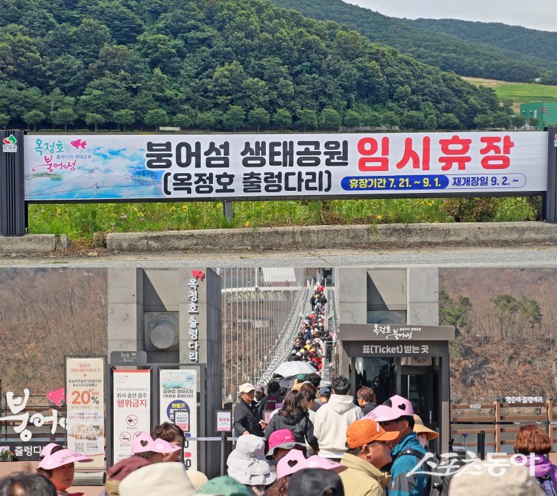 옥정호 출렁다리와 붕어섬 생태공원. 사진제공=임실군