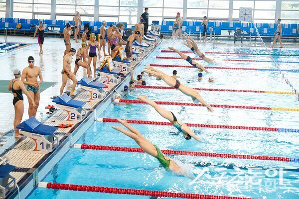 제3회 김천 저국 마스터즈 수영대회 출전 선수들이 출발하고 있다. 사진제공 ㅣ 김천시