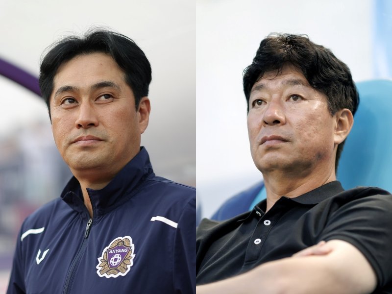 22일 안양종합운동장에서 열린 안양-대구전에 앞서 양 팀은 더위와 빠듯한 일정에 대처하며 준비했다. 안양은 훈련시간을 오후로 바꿨고, 대구는 비주전조를 위주로 훈련을 진행했다. 안양 유병훈 감독(왼쪽)과 대구 김병수 감독.