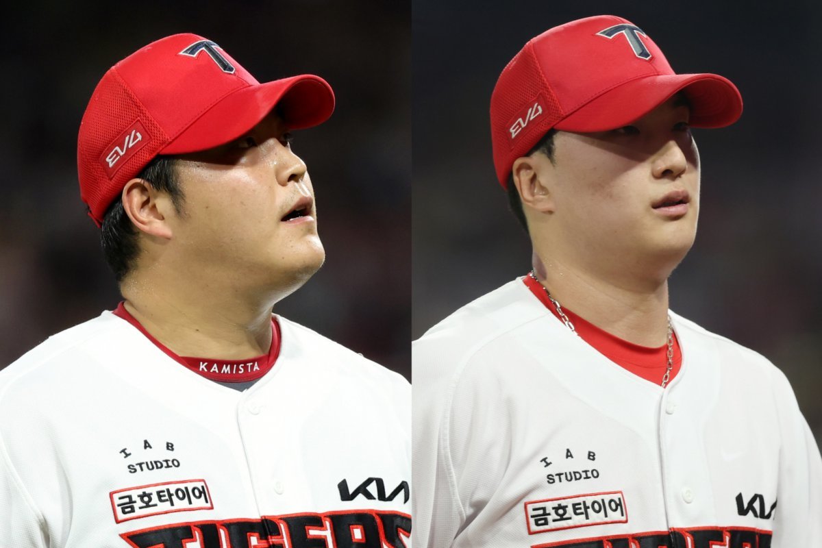 7월 부진한 투구를 보이고 있는 KIA 필승조 조상우(왼쪽)와 정해영. 사진제공｜KIA 타이거즈