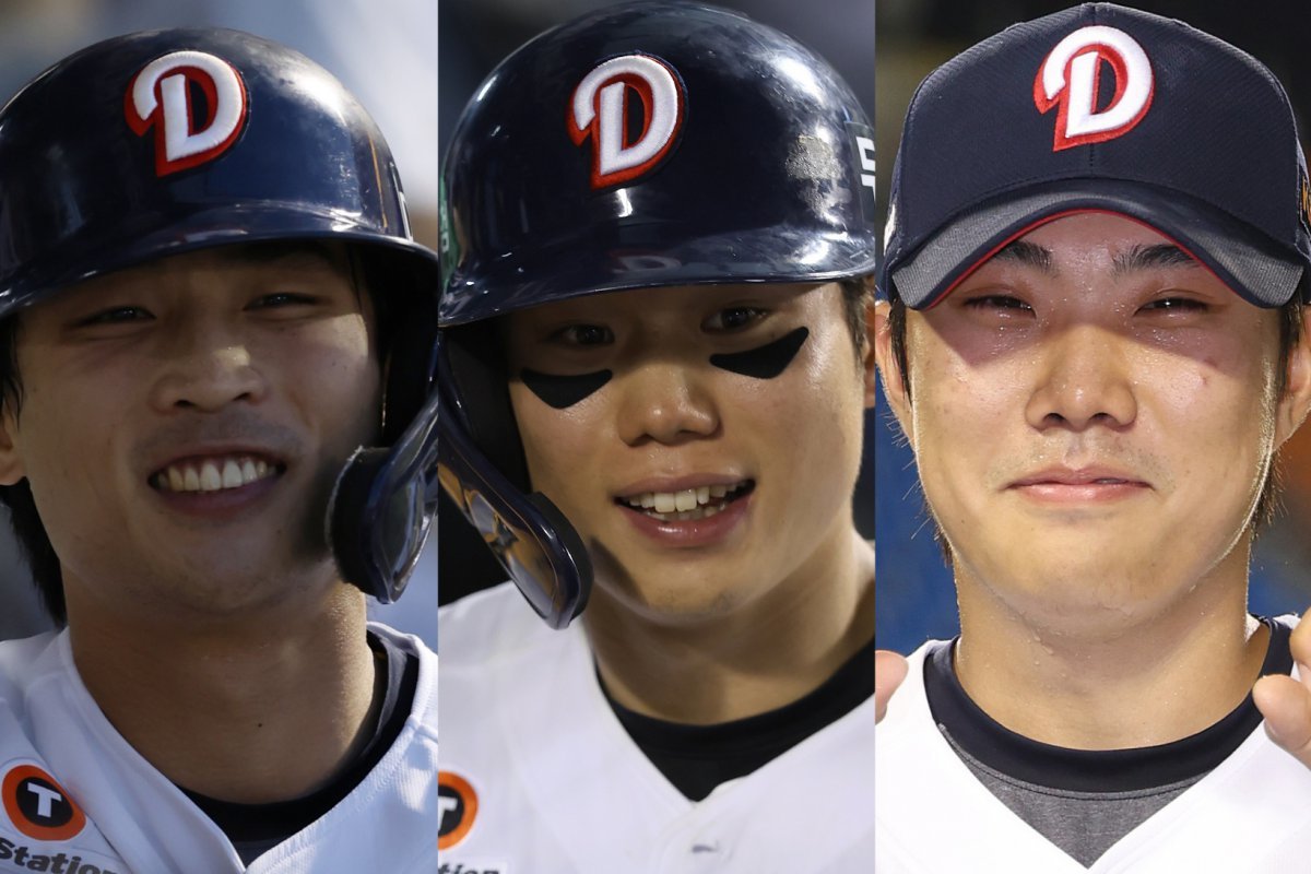 두산 내야를 이끌어갈 이유찬-오명진-박준순(왼쪽부터). 이들의 성장기에 조성환 감독은 크게 만족하고 있다. 사진제공|두산 베어스