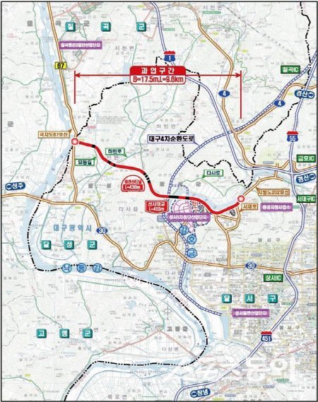 대구광역시 다사~왜관 광역도로 건설사업 위치도. 사진제공 ㅣ 대구시