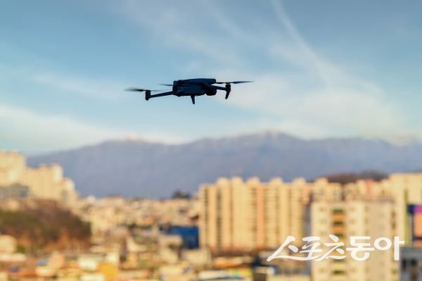 드론이 영주시를 날고 있는 모습. 사진제공ㅣ영주시