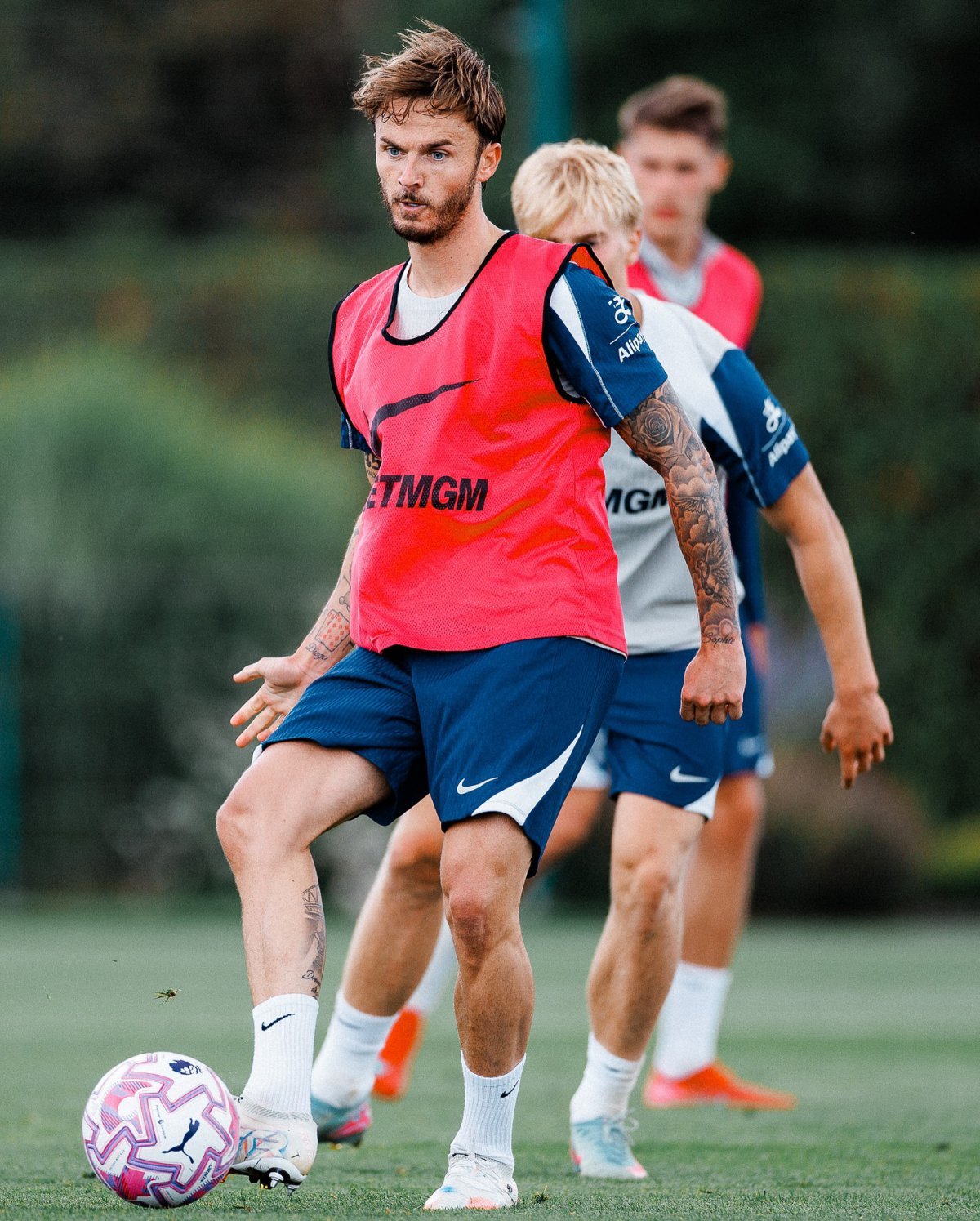 토트넘 제임스 매디슨이 3일 서울월드컵경기장에서 열린 뉴캐슬(잉글랜드)과 ‘2025 쿠팡플레이 시리즈’ 2경기에서 후반전 교체 출전했지만, 후반 35분 오른 무릎에 불편함을 느끼며 쓰러졌다. 프리시즌 훈련을 소화하고 있는 매디슨. 사진출처|토트넘 페이스북