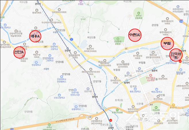 안양시는 8월 4일 기준 5곳의 추진위를 신속하게 승인했다(안양시 조합설립추진위원회 승인 구역). 사진제공｜안양시