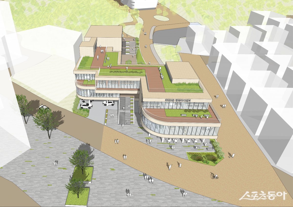 용인특례시(시장 이상일)는 수지구 죽전3동 행정복지센터 건립을 위한 설계공모 결과, ㈜광장건축사사무소의 ‘죽전사계’가 당선작으로 선정됐다(조감도). 사진제공｜용인시