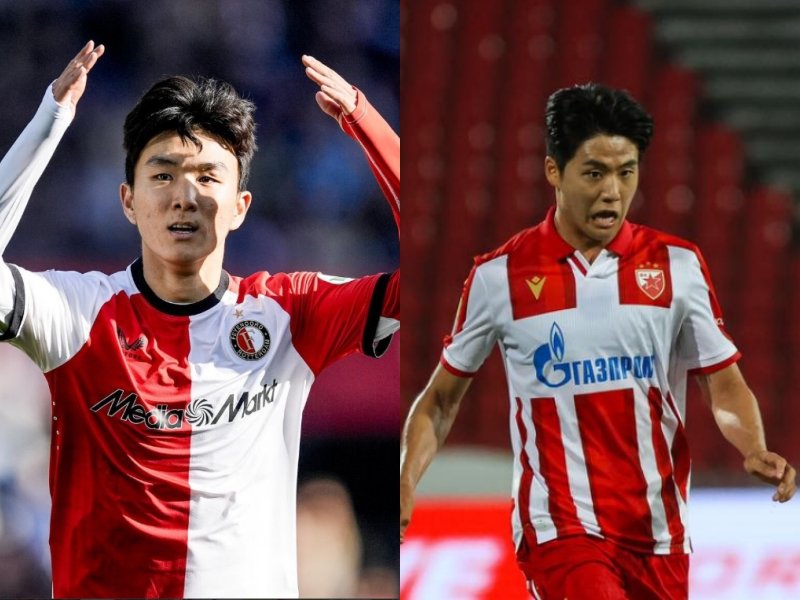 페예노르트 황인범(왼쪽)과 츠르베나 즈베즈다 설영우가 7일(한국시간) 나란히 UCL 3차예선 1차전을 뛰었다. 각각 공격과 수비에서 활약하며 팀 승리에 일조했다. 사진출처|페예노르트·츠르베나 즈베즈다 페이스북