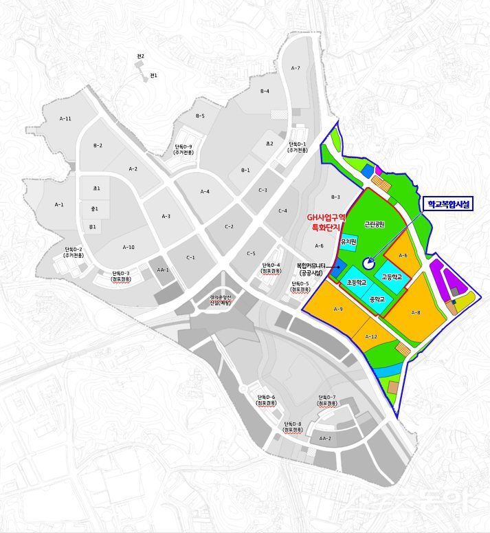 경기주택도시공사(GH)는 남양주왕숙2 공공주택지구 내 조성 예정인 복합커뮤니티 시설이 교육부 주관 ‘2025년 제2차 학교복합시설 공모사업’에 최종 선정됐다(위치도). 사진제공|경기주택도시공사