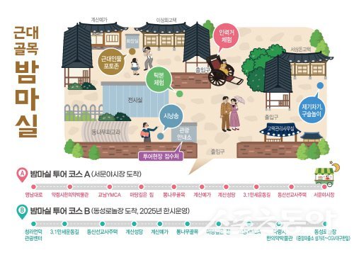 대구 중구청이 확대 운영하는 ‘근대골목 밤마실 야간투어’ 홍보 안내도. 사진제공 ㅣ 중구