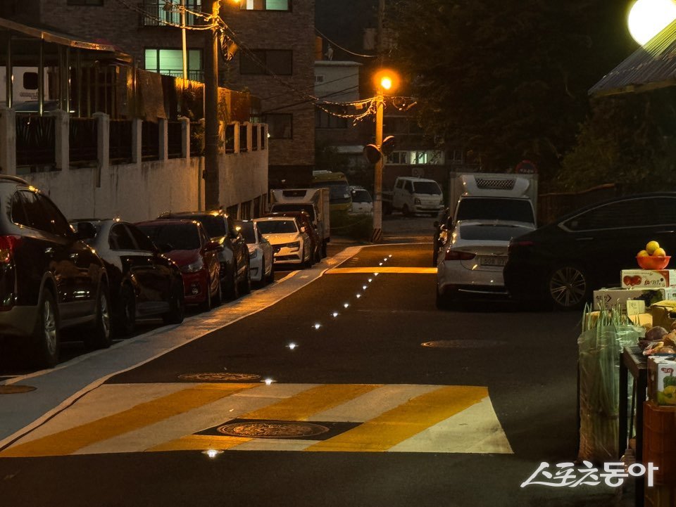 낮 동안 태양광을 저장해 밤에 LED 조명을 밝히는 솔라표지병이 설치된 소하2동 골목길 모습. 사진제공|광명시