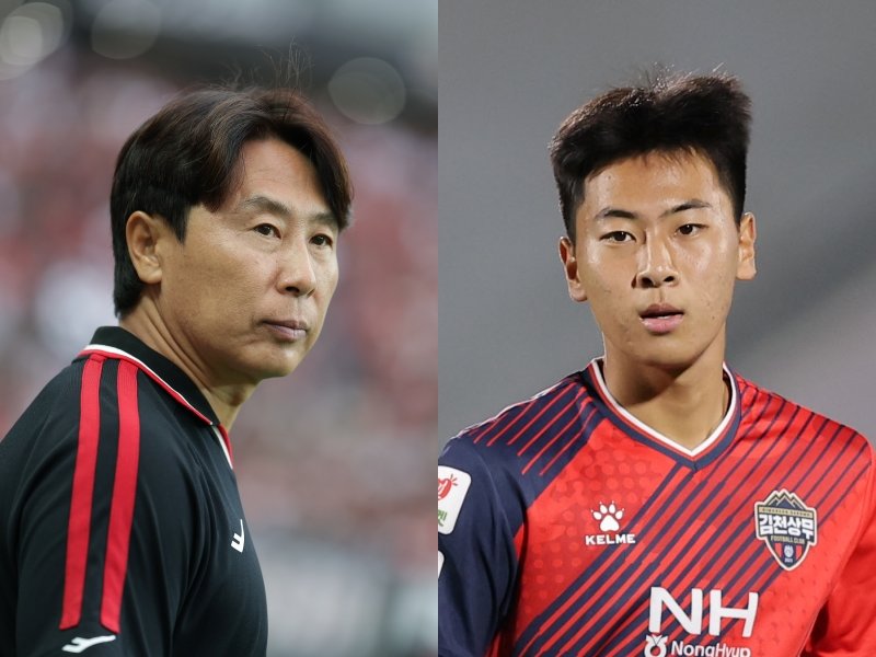 김기동 서울 감독(왼쪽)은 17일 김천과 원정경기를 앞두고 상대팀 벤치에 이름을 올린 아들 김준호를 두고 진심 어린 속내를 전했다. 김 감독은 “한 달 전쯤 힘들어하더라. 그래서 장문의 메시지를 보냈다. 자신감을 되찾았으면 한다”고 밝혔다. 사진제공｜한국프로축구연맹