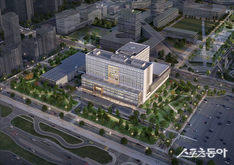 (가칭)시흥배곧서울대학교병원이 8월 18일 우선시공분 착공에 들어갔다(조감도). 사진제공|시흥시