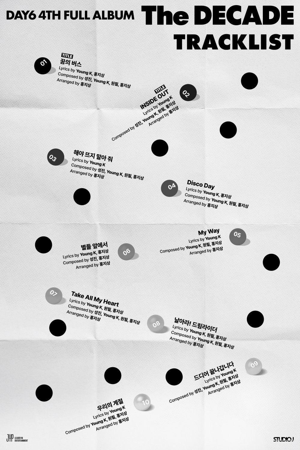 DAY6가 데뷔 첫 더블 타이틀곡을 앞세운 정규 4집 ‘The DECADE’를 다음달 5일 발매한다. 약 6년 만의 정규 컴백이자 데뷔 10주년을 기념하는 앨범으로, 전곡 작업에 멤버들이 참여했다. 사진제공|JYP엔터테인먼트