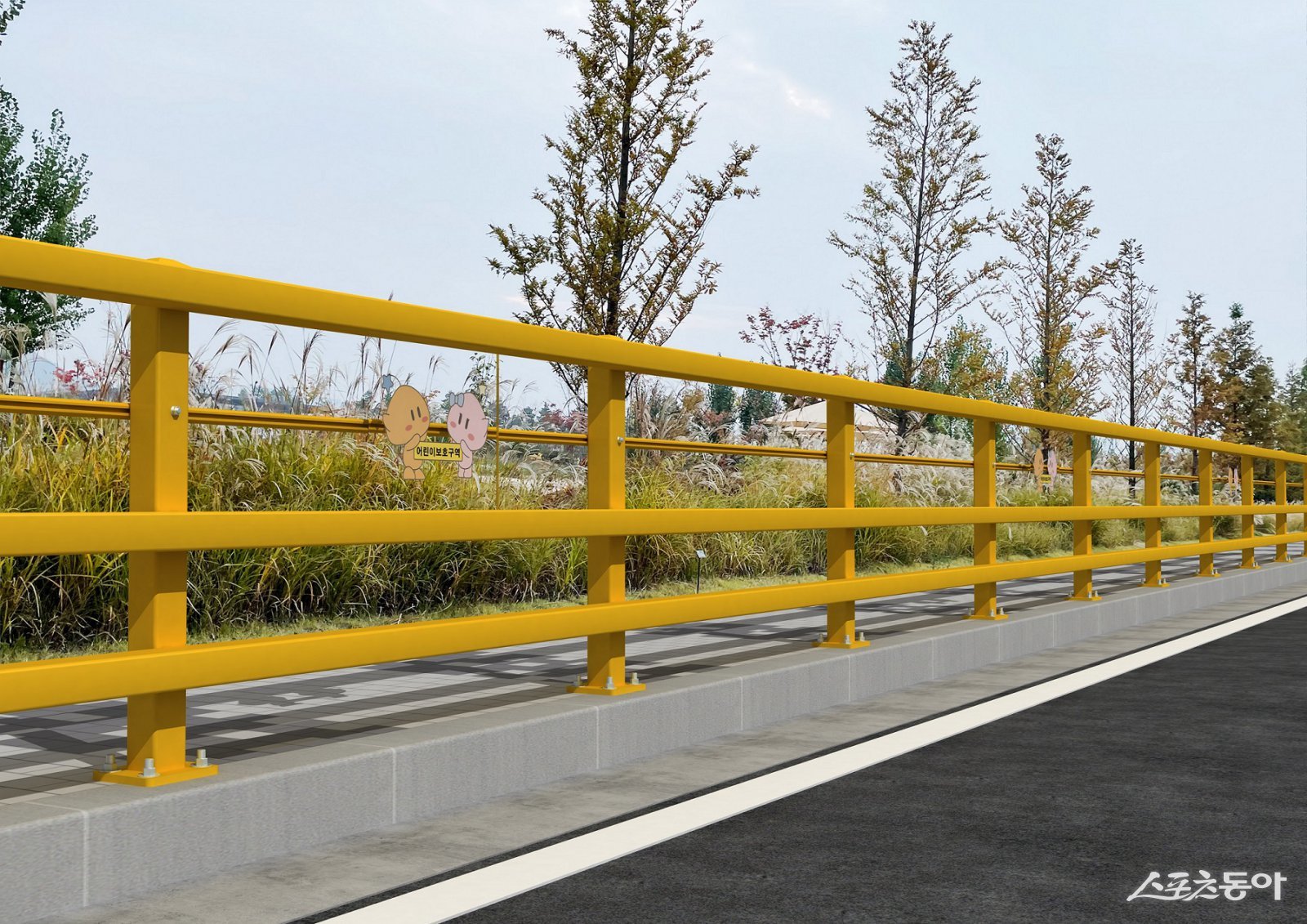 대전시는 8월부터 12월까지 ‘대전 꿈씨 캐릭터’를 활용한 어린이보호구역 시범사업을 진행한다(꿈씨 캐릭터 적용 방호울타리 설치 예시). 사진제공|대전시