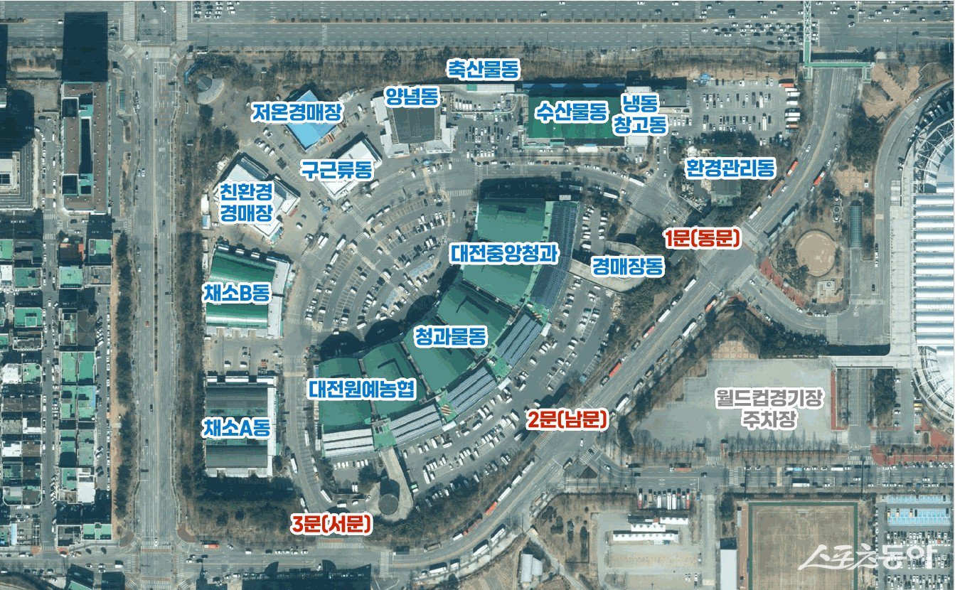 대전시는 지난 20일 노은농수산물도매시장 시설현대화사업이 기획재정부 주관 재정사업평가위원회에서 예비타당성조사(예타) 대상사업으로 최종 선정됐다(배치도). 사진제공|대전시