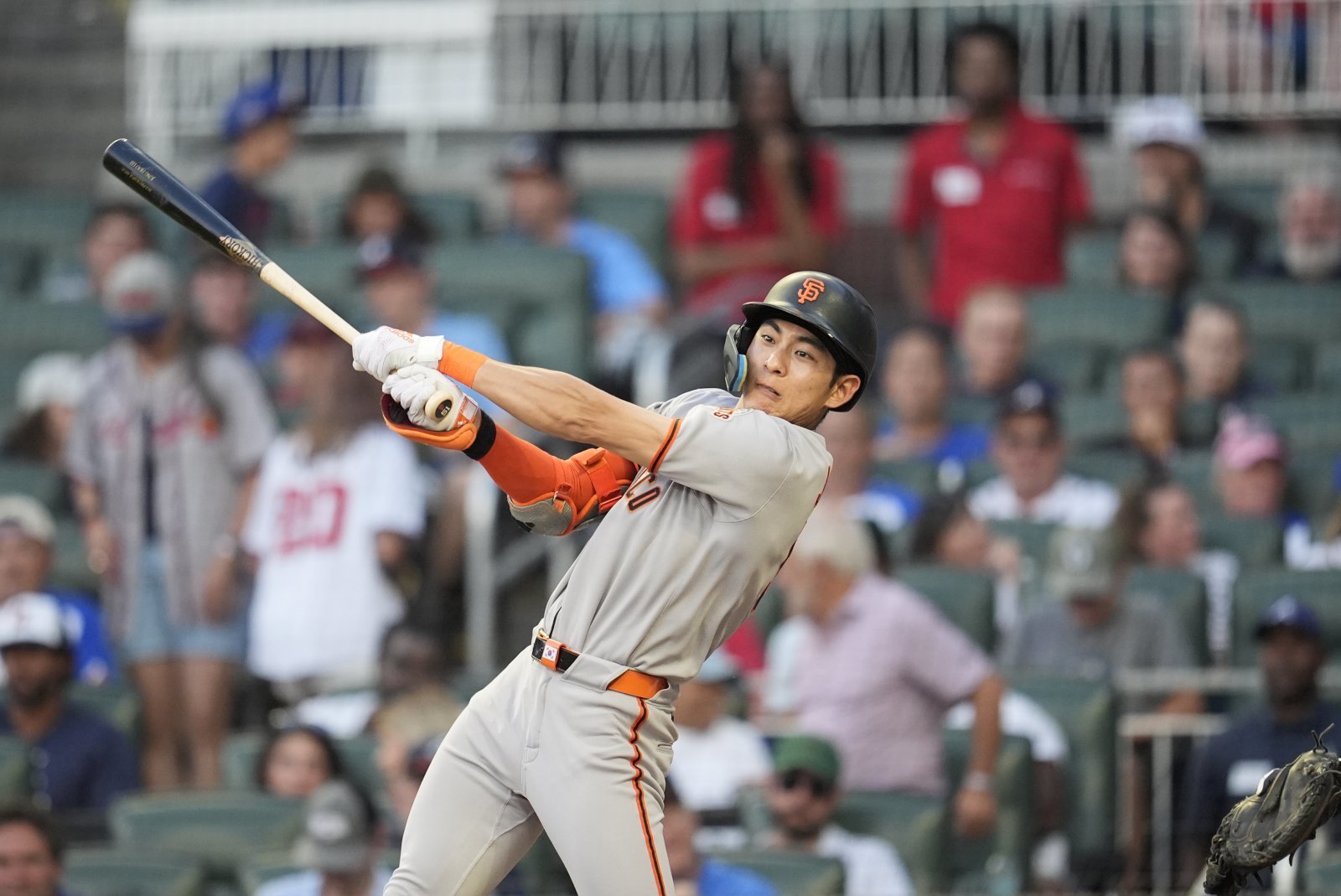 샌프란시스코 이정후는 21일(한국시간) 샌디에이고전에서 6번타자 중견수로 선발출전해 4타수 1안타를 기록했다. 올 시즌 최다인 9경기 연속 안타 행진을 이어가고 있다.｜AP 뉴시스