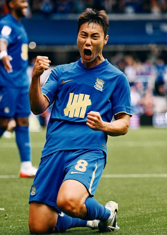 백승호가 24일(한국시간) 영국 세인트앤드류스 스타디움에서 벌어진 옥스퍼드와 2025~2026시즌 EFL 3라운드 홈경기에 선발출전해 전반 40분 결승골을 터트린 뒤 포효하고 있다. 풀타임을 소화하며 중원을 장악한 덕분에 팀도 1-0으로 이겼다. 사진출처│버밍엄 시티 인스타그램