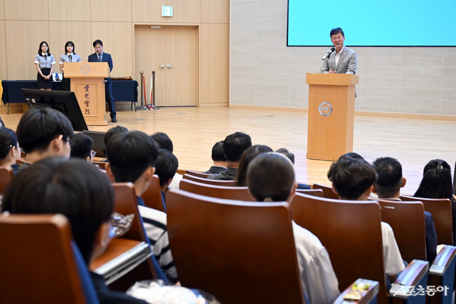이민근 안산시장이 한양대학교 에리카(ERICA) 영재교육센터 개소식에서 인사 발언을 하고 있다. 사진제공｜안산시