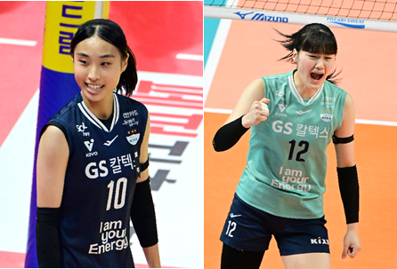 GS칼텍스 2년차 미들블로커 최유림(왼쪽)과 이주아는 새 시즌 목표로 주전 도약과 영플레이어상 수상을 내세웠다. 데뷔 시즌의 아쉬움을 뒤로하고 비시즌 잇따른 야간훈련으로 약점을 메우며 성장했다. 이대로라면 목표 달성에 가까워질 수 있다. 사진제공│KOVO