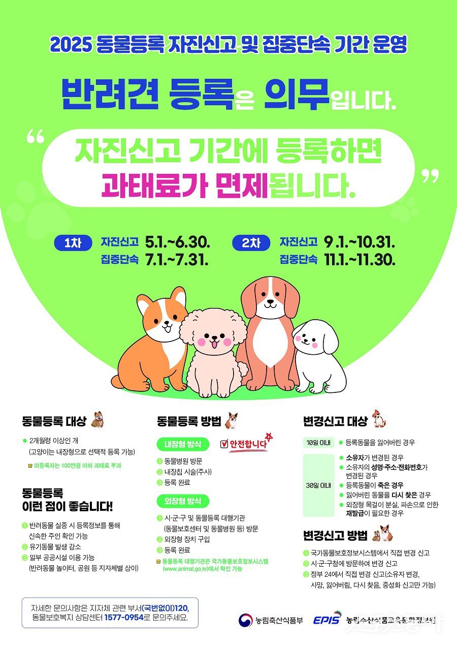 인천 계양구, ‘2025년 제2차 동물등록 자진신고기간’ 운영 포스터. 사진제공|인천 계양구청