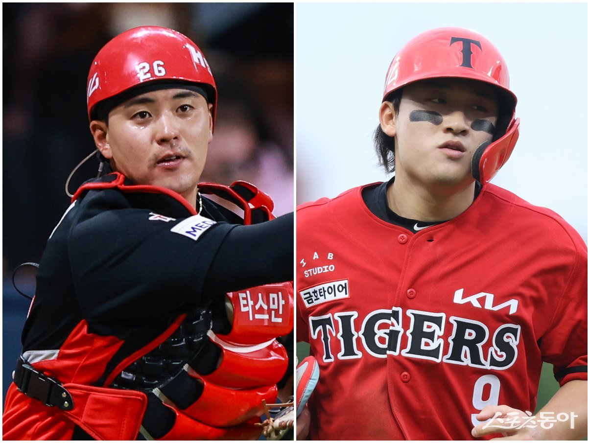 이범호 KIA 감독이 31일 수원 KT전을 앞두고 9월 확대 엔트리로 콜업할 전력들을 일부 공개했다. 포수 한승택(왼쪽)과 내야수 윤도현이 9월부터 1군에 힘을 보탤 예정이다. 사진제공|KIA 타이거즈