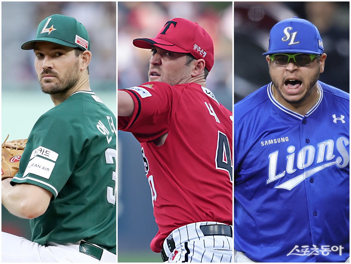 올 시즌 리그 에이스로 활약 중인 한화 코디 폰세의 그늘에 가려졌을 뿐, SSG 드류 앤더슨, KIA 제임스 네일, 삼성 아리엘 후라도(왼쪽부터)의 활약도 그에 못지않다. 사진제공|SSG 랜더스·KIA 타이거즈·삼성 라이온즈