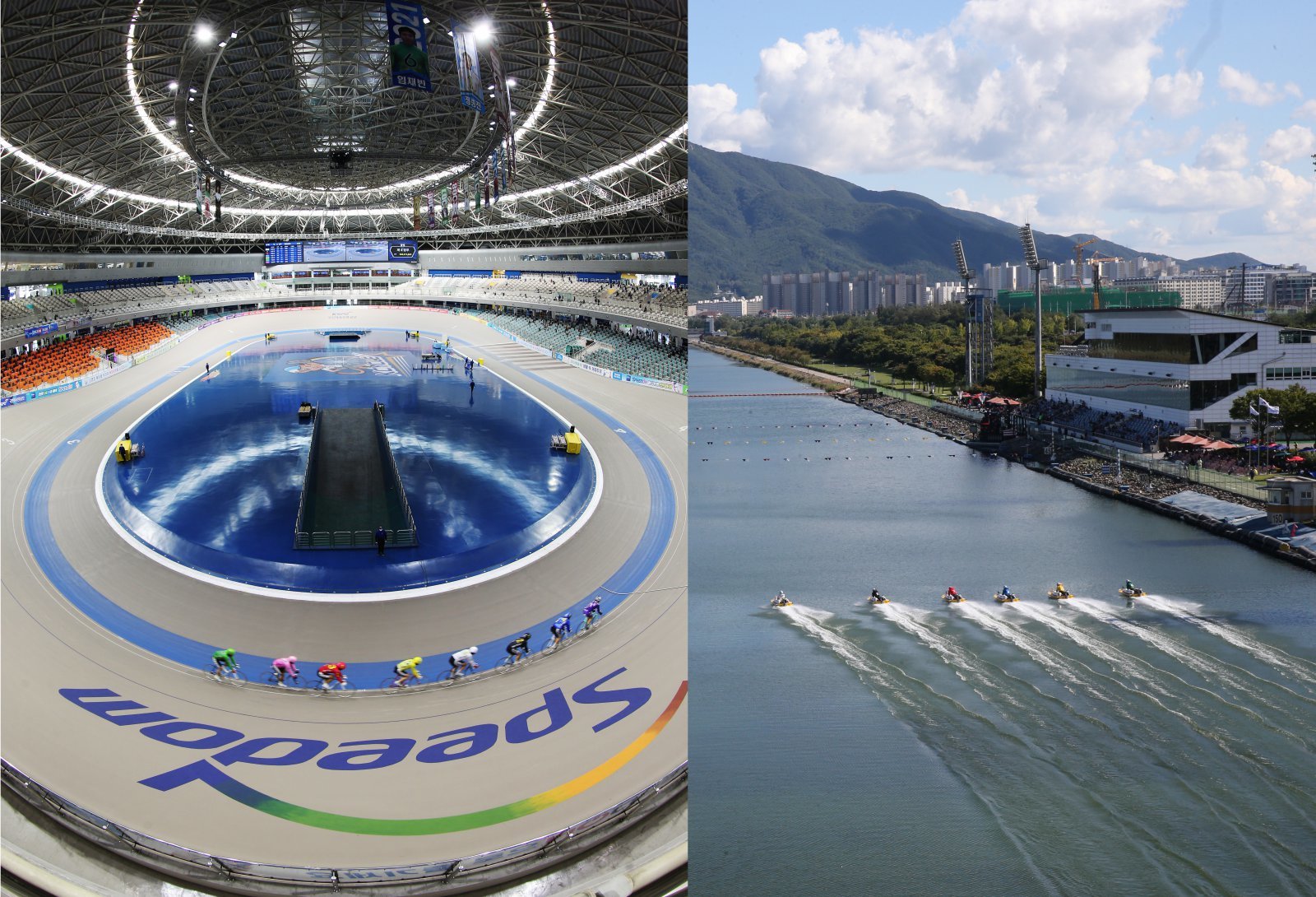 광명스피돔(왼쪽)과 미사리경정장 전경.