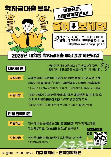 대구광역시 2025년 학자금대출 부담경감 지원사업 홍보 포스터. 사진제공 ㅣ 대구시
