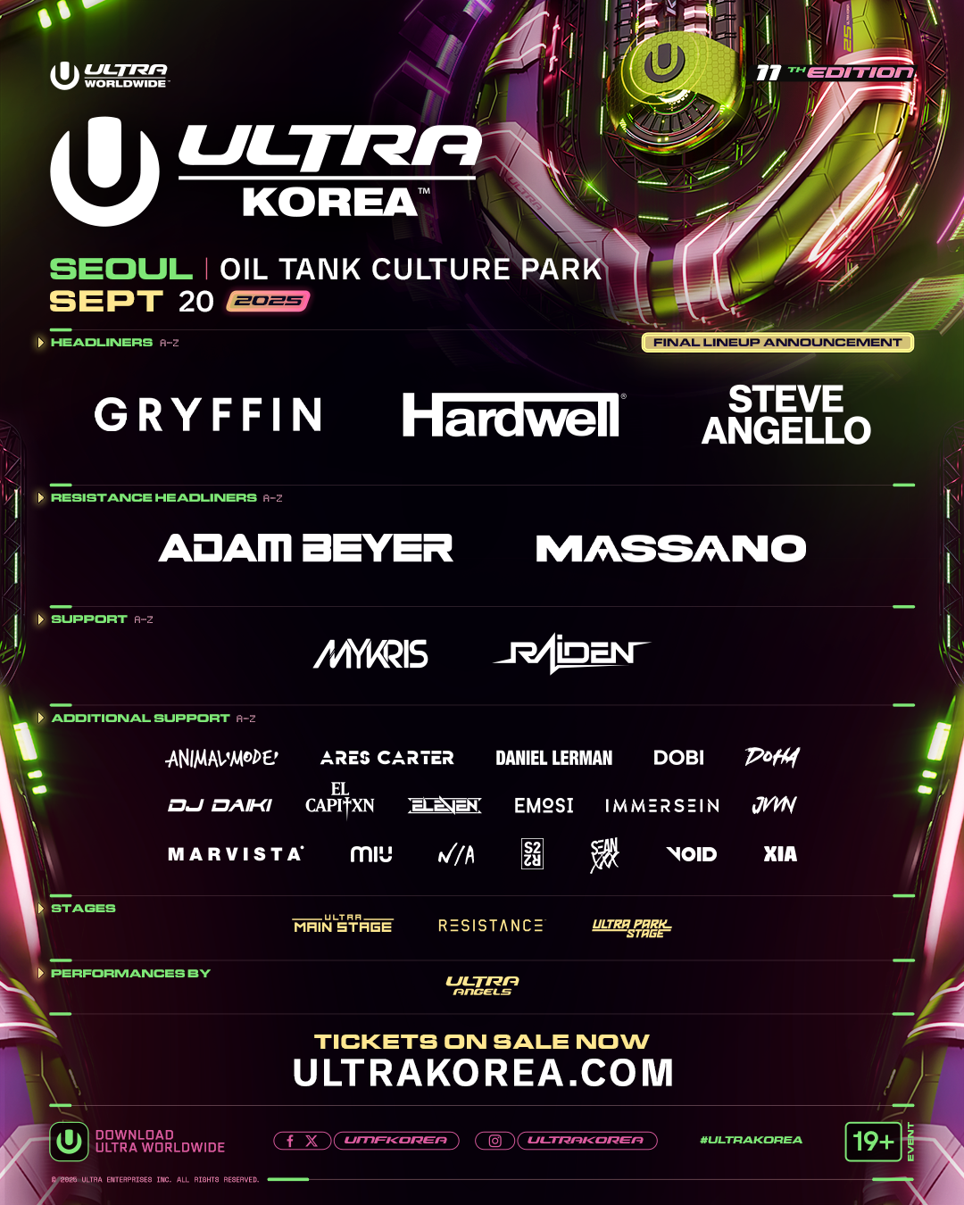 울트라 코리아 11주년 전체 아티스트 라인업
