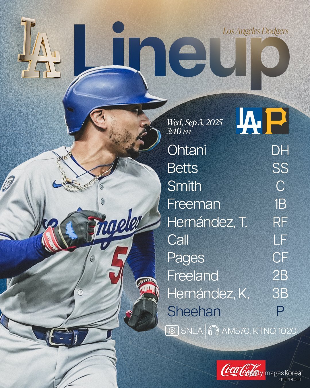 LA 다저스의 선발 명단. 사진=LA 다저스 SNS