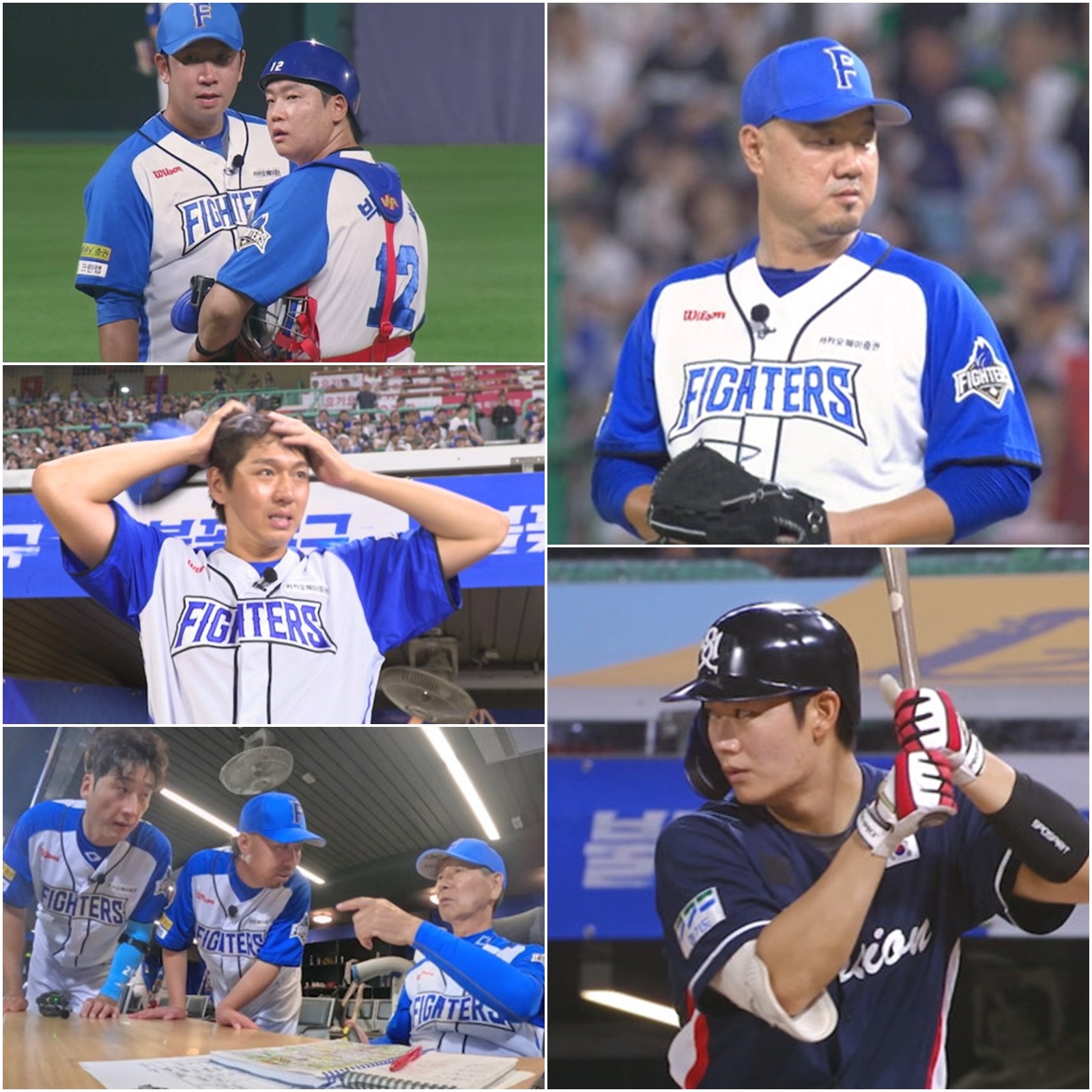 야구 예능 ‘불꽃야구’ 19화에서 현(現) 파이터즈 신재영,송승준과 전(前) 파이터즈 윤상혁이 맞붙으며, 시즌 첫 패배 위기에 몰린 파이터즈의 치열한 승부가 그려진다. 김성근 감독의 용병술과 윤상혁의 스파이 활약 속, 파이터즈가 위기를 넘어설 수 있을지 관심이 쏠린다. 사진제공|스튜디오C1