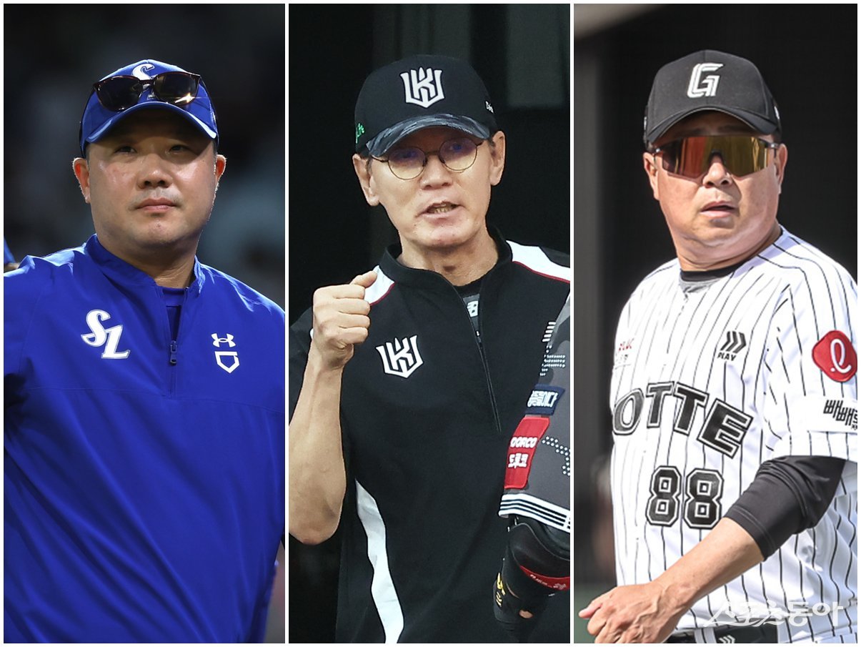가을야구 진출 경쟁이 정규시즌 막판 흥행 열기를 더하고 있다. 4·5위를 다투는 박진만 삼성 감독, 이강철 KT 감독, 김태형 롯데 감독(왼쪽부터). 사진제공|삼성 라이온즈·KT 위즈·롯데 자이언츠