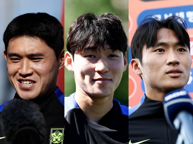 축구국가대표팀 윙어 경쟁이 치열하다. 공격형 미드필더와 측면 공격 모두를 책임질 수 있는 이동경, 유려한 드리블이 강점인 배준호, 미국 무대에 익숙한 정상빈(왼쪽부터)이 주전 경쟁에 가담했다. 사진제공｜대한축구협회