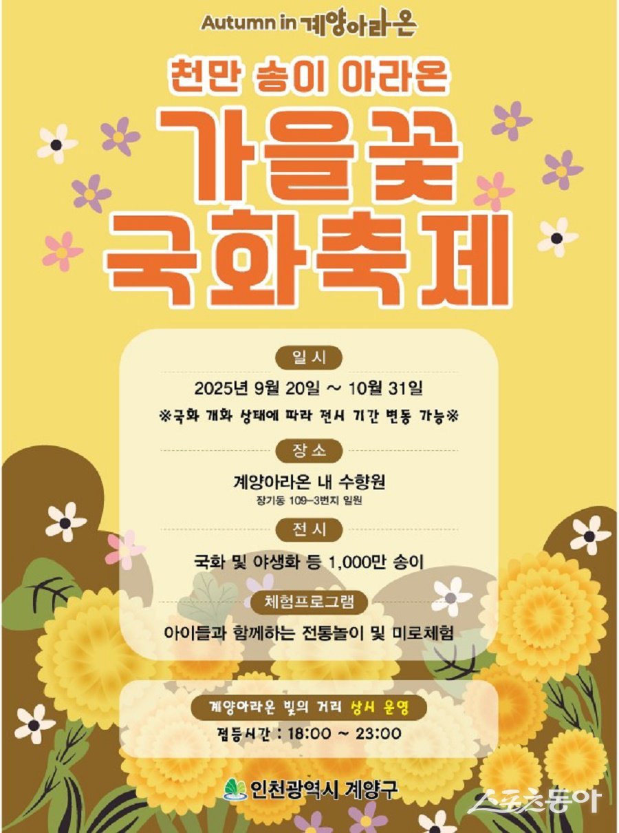 인천 계양구, 계양아라온에서 ‘가을꽃 국화축제’를 개최한다. 사진제공|인천 계양구청