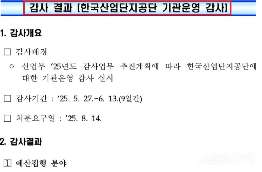 산업통상자원부가 한국산업단지공단을 대상으로 실시한 기관운영 감사에서 예산 집행, 회계, 자산·조직 관리 전반에서 방만 운영 사례가 다수 드러났다. 사진제공｜산업통상자원부