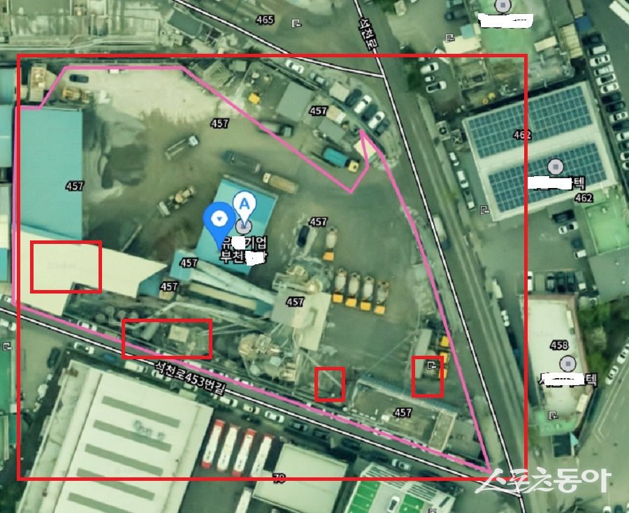 경기도 부천시 오정구 삼정동 52-6번지 일대에서 레미콘 공장을 운영 중인 Y기업 레미콘사(항공 사진). 사진제공｜다음지도