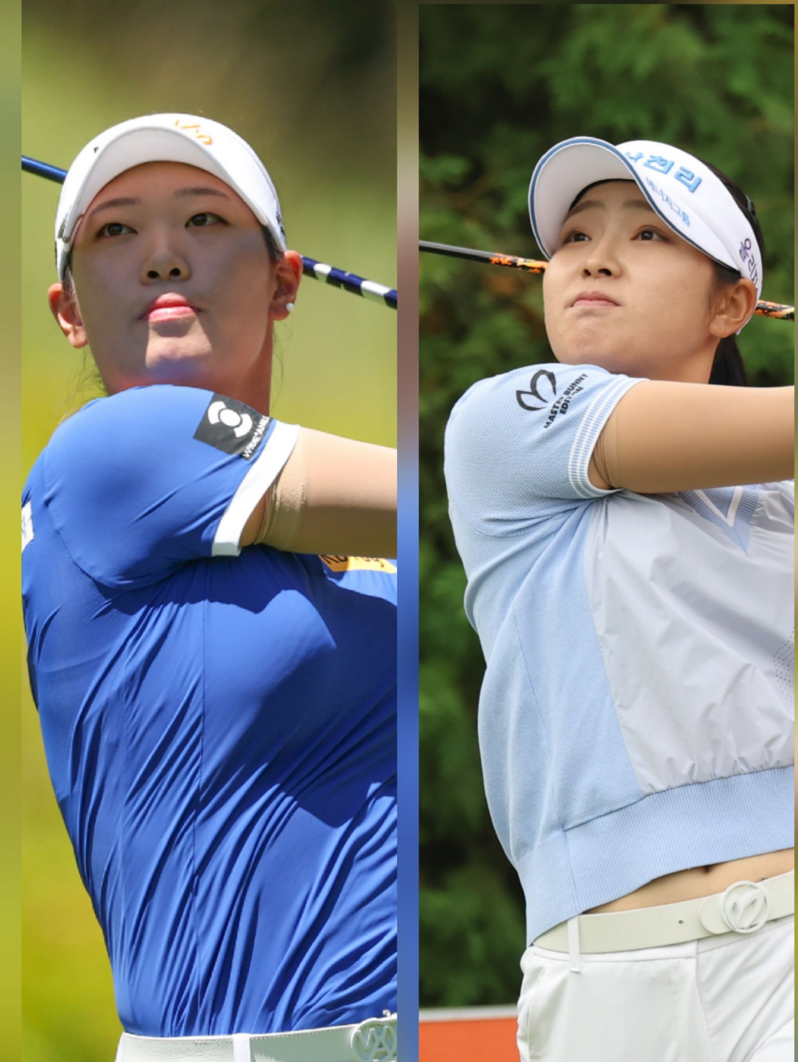 올해 마지막 메이저 패권은 누가 차지할까. 올 시즌 3승을 거둔 다승 공동 1위 방신실(왼쪽)과 대상 1위·상금 2위에 올라있는 유현조가 하이트진로 챔피언십 전통인 맥주 세리머니의 주인공을 꿈꾸며 각각 우승에 도전한다. 사진제공 | KLPGA