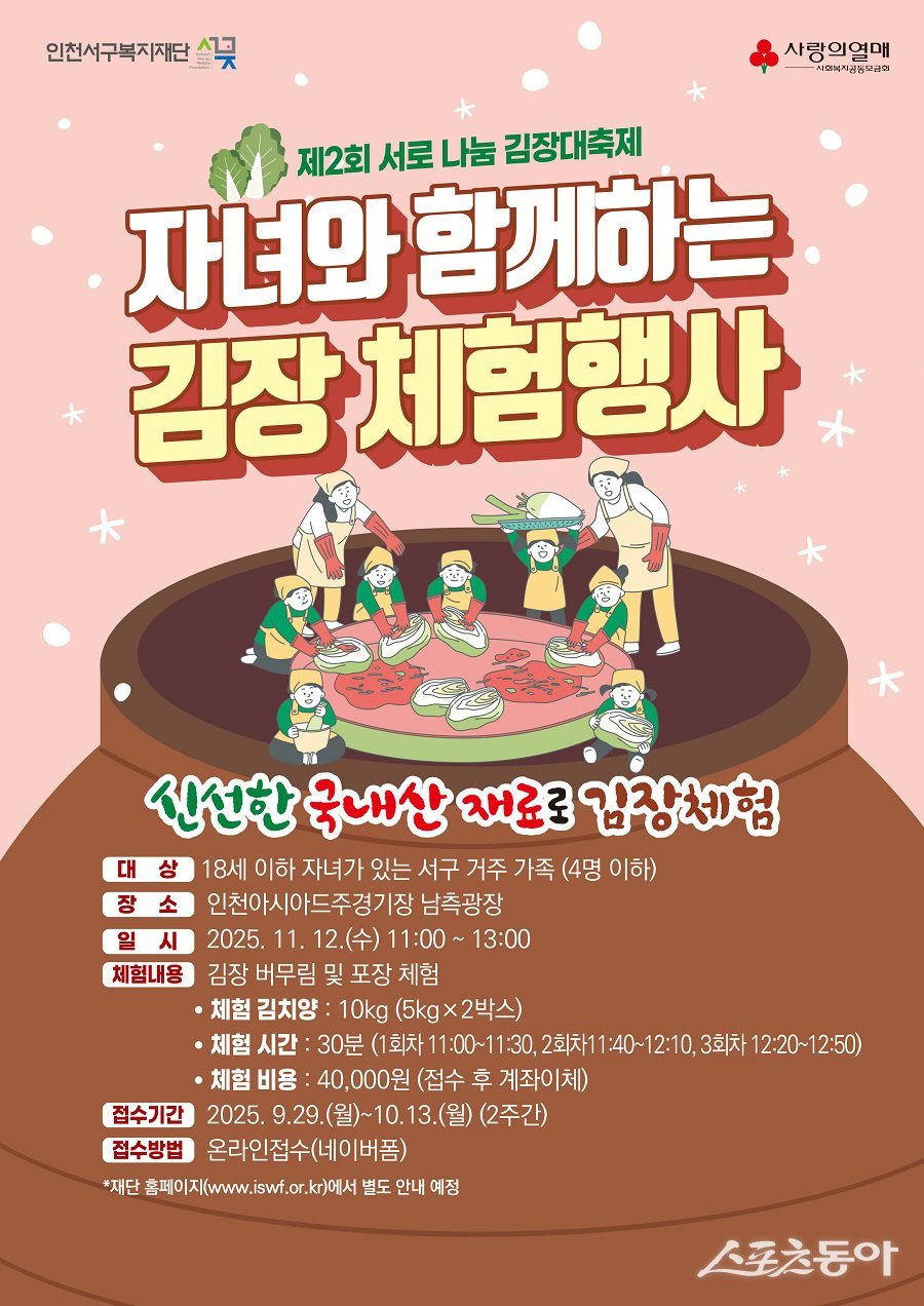 인천 서구, 제2회 서로 나눔 김장 대축제 개최 포스터. 사진제공|인천 서구청