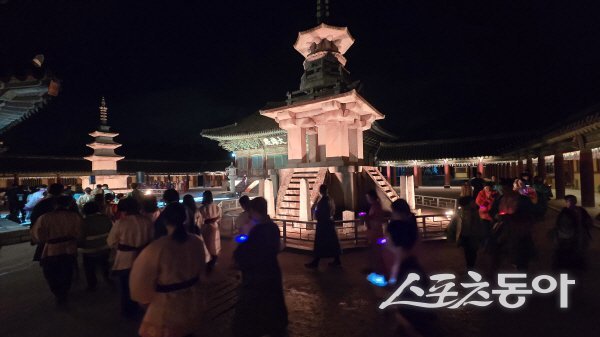 경주시와 신라문화유산연구원 ‘2025 세계유산축전 경주역사유적지구’ 특별 프로그램 ‘빛으로 쓰는 이야기 IN 불국사’가 진행되고 있다. 사진제공 ㅣ 경주시