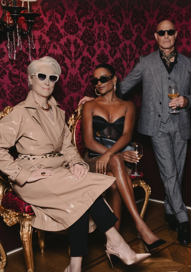 메릴 스트립(왼쪽)이 영화 ‘악마는 프라다를 입는다’ 속편 촬영 차, 밀라노 패션 위크 기간 중 돌체앤가바나 쇼에 깜짝 등장했다. 이와 맞물려 메릴 스트립과 나란히 프런트로에 앉은 배우 문가영과 NCT 멤버 도영(사진)이 속편에 ‘카메오’로 등장할지 관심을 모은다. 사진제공 | 돌체앤가바나 인스타그램