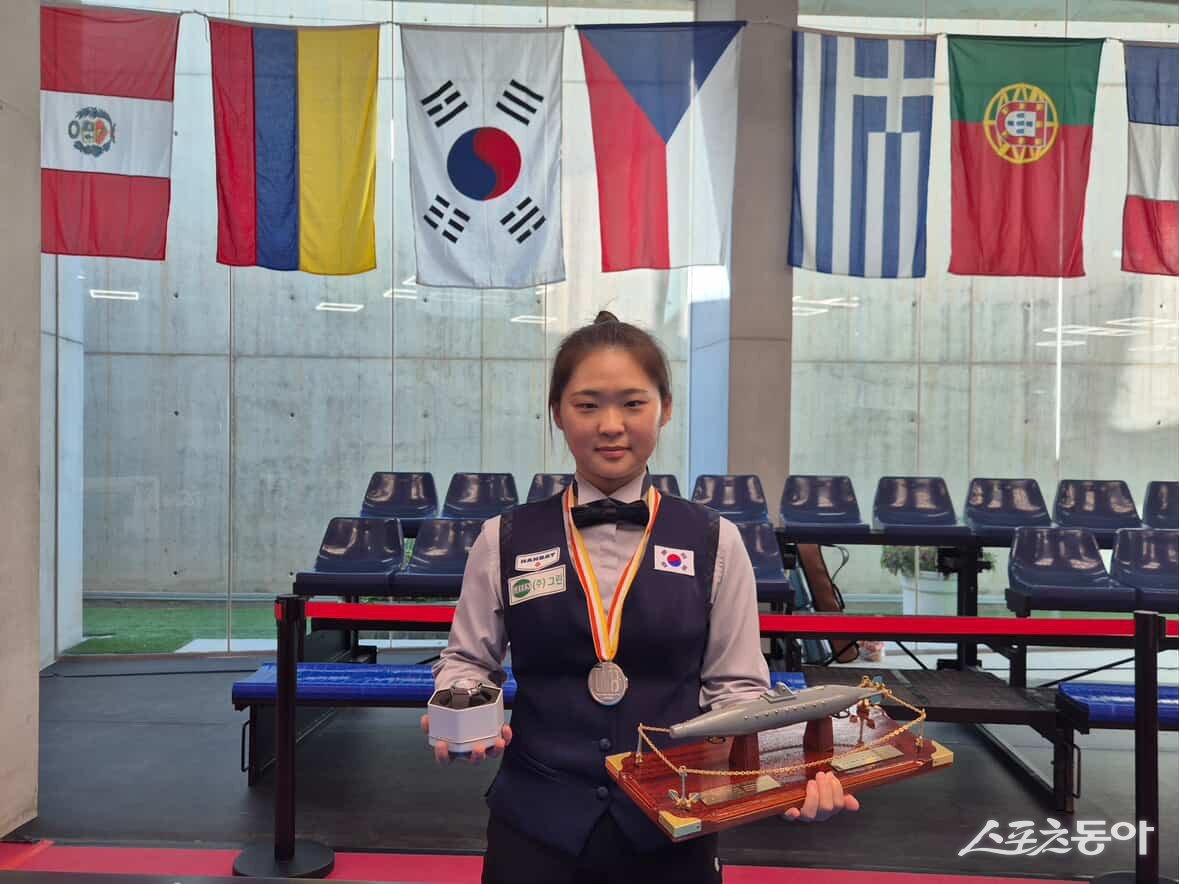 지난 23일부터 25일까지 스페인 무르시아 카르타헤나에서 열린 제13회 세계 여자 3쿠션 선수권대회에서 김하은 선수  준우승한 모습. 사진제공ㅣ남양주시 