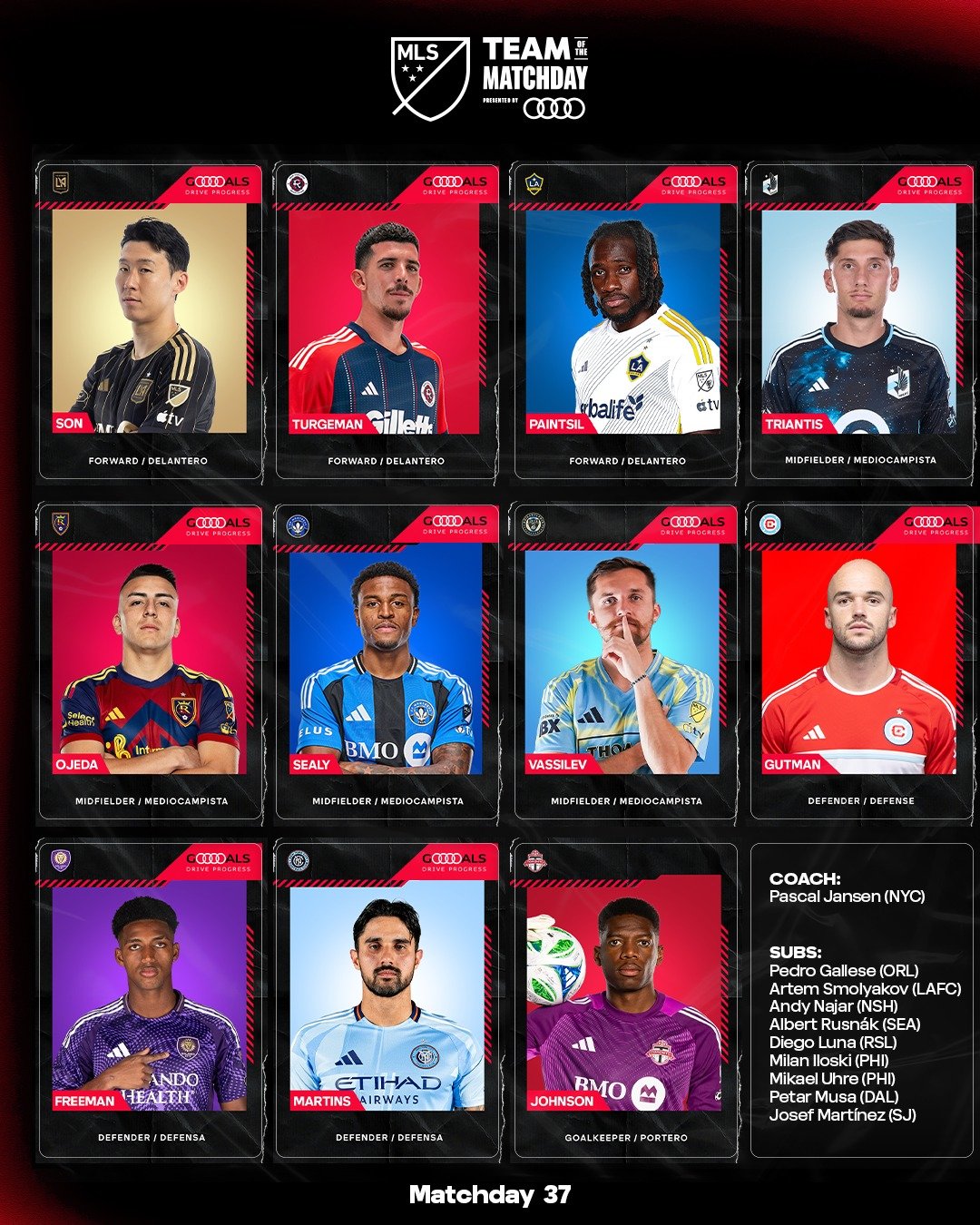 손흥민은 30일(한국시간) MLS 사무국이 발표한 2025시즌 정규리그 매치데이 37 ‘팀 오브 더 매치데이’(베스트 11)에 선정됐다. 개인 통산 네 번째 선정이다. 사진출처｜LAFC 페이스북