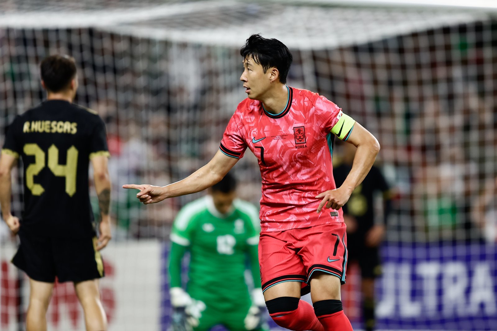 축구대표팀 주장 손흥민이 지난달 미국 테네시주 지오디스파크에서 열린 멕시코와 평가전에서 득점한 뒤 기쁨을 드러내고 있다. 사진제공｜대한축구협회