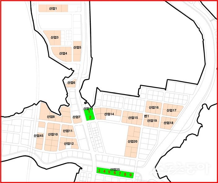 화성특례시(시장 정명근)가 송산그린시티 국가산업단지 산업시설용지 내 미래차 클러스터 9필지(총 36,567㎡)의 우선 분양 대상자를 선정하기 위해 12월 한국수자원공사 추천을 위한 공모를 실시한다(송산그린시티 남측지구 분양공급토지 필지별 위치도(연두색 분양공급 토지)). 사진제공|화성시