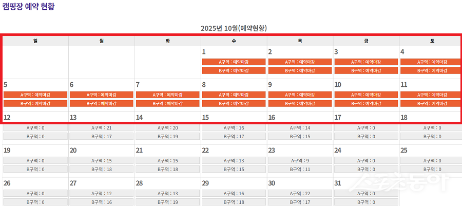 경기도 광명시 하안동 일원 야영장(2025년 10월(예약 현황)). 사진제공|광명도시공사