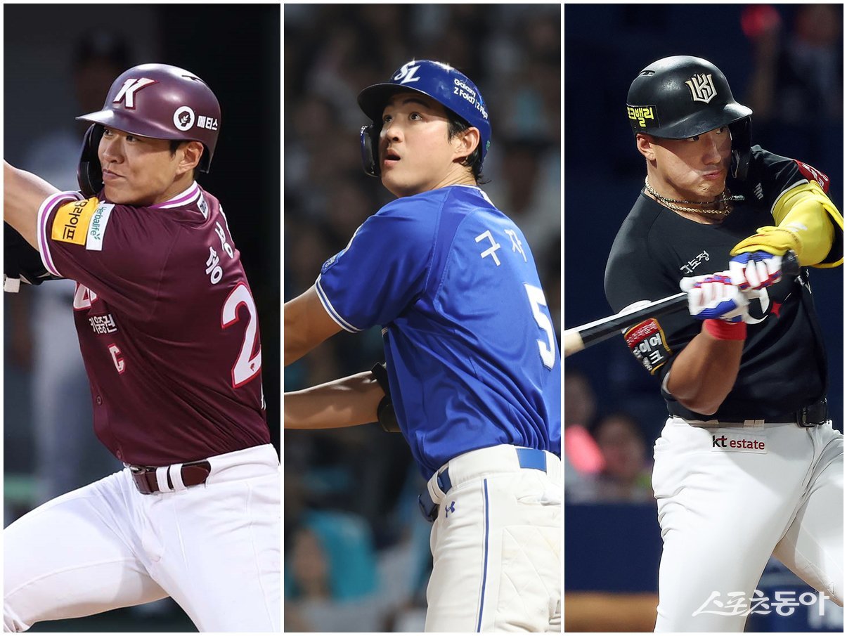 KBO 전력강화위원회가 ‘K-BASEBEALL SERIES’ 대표팀 명단을 확정했다. 키움 송성문, 삼성 구자욱, KT 안현민(왼쪽부터) 등 KBO리그 최정상급 선수들이 다수 포함됐다. 사진제공｜키움 히어로즈·삼성 라이온즈·KT 위즈