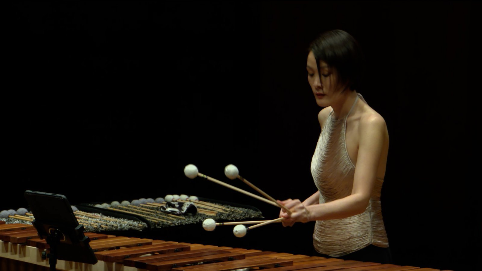 서울시향 단원의 자리를 20년째 지키고 있는 타악기 연주자 김미연. 그는 음악가로서 자신의 계절을 ‘가을’로 정의하고 이번 독주회를 준비했다고 했다. 마림바를 연주하고 있는 김미연. 사진제공 | 김미연