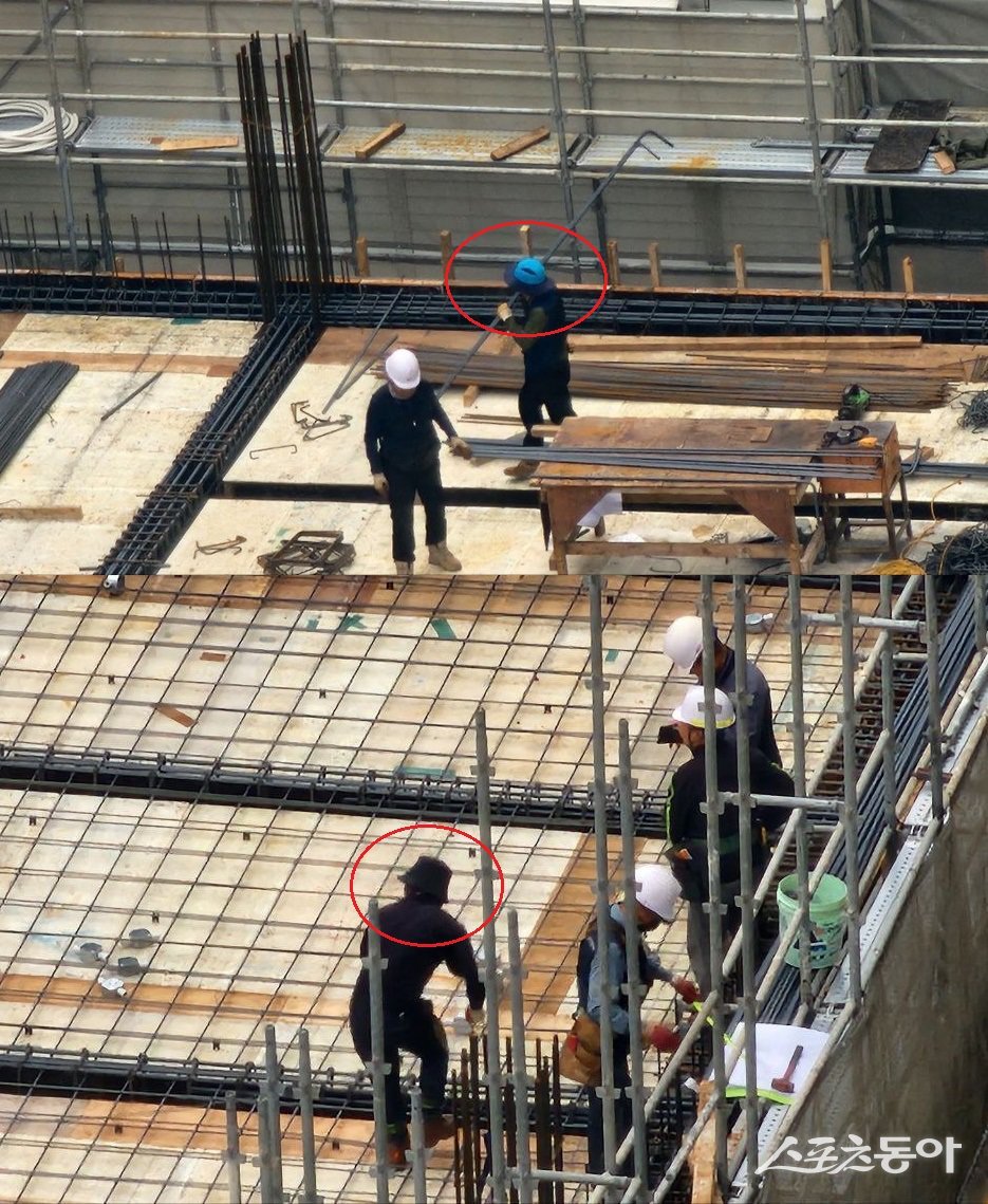 부산진문화원 신축공사 현장에서 일부 근로자들이 안전모 대신 ‘벙거지 모자’를 착용한 채 작업을 하는 모습이 포착돼 시민들의 우려가 제기됐다.